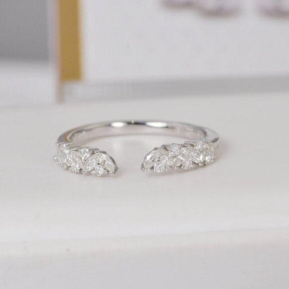 Open Wrap Enhancer Moissanite Band Ring 925 Sterling Silver - Picture 3 of 4